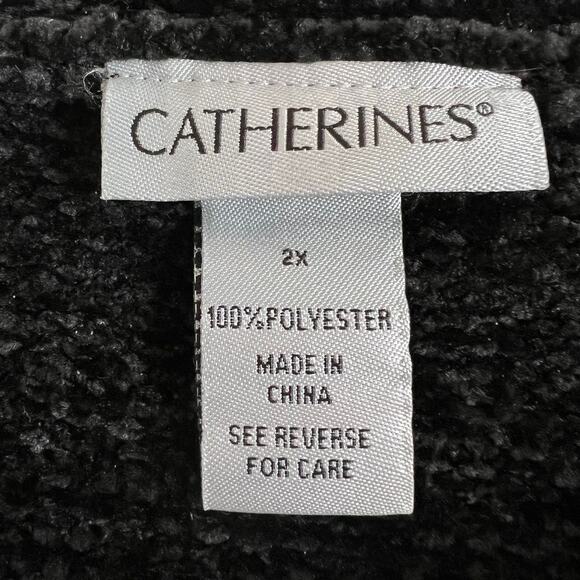 Catherines Womens Chenille Sweater 2X Black Soft Cozy Textured Knit Pullover - Picture 4 of 5